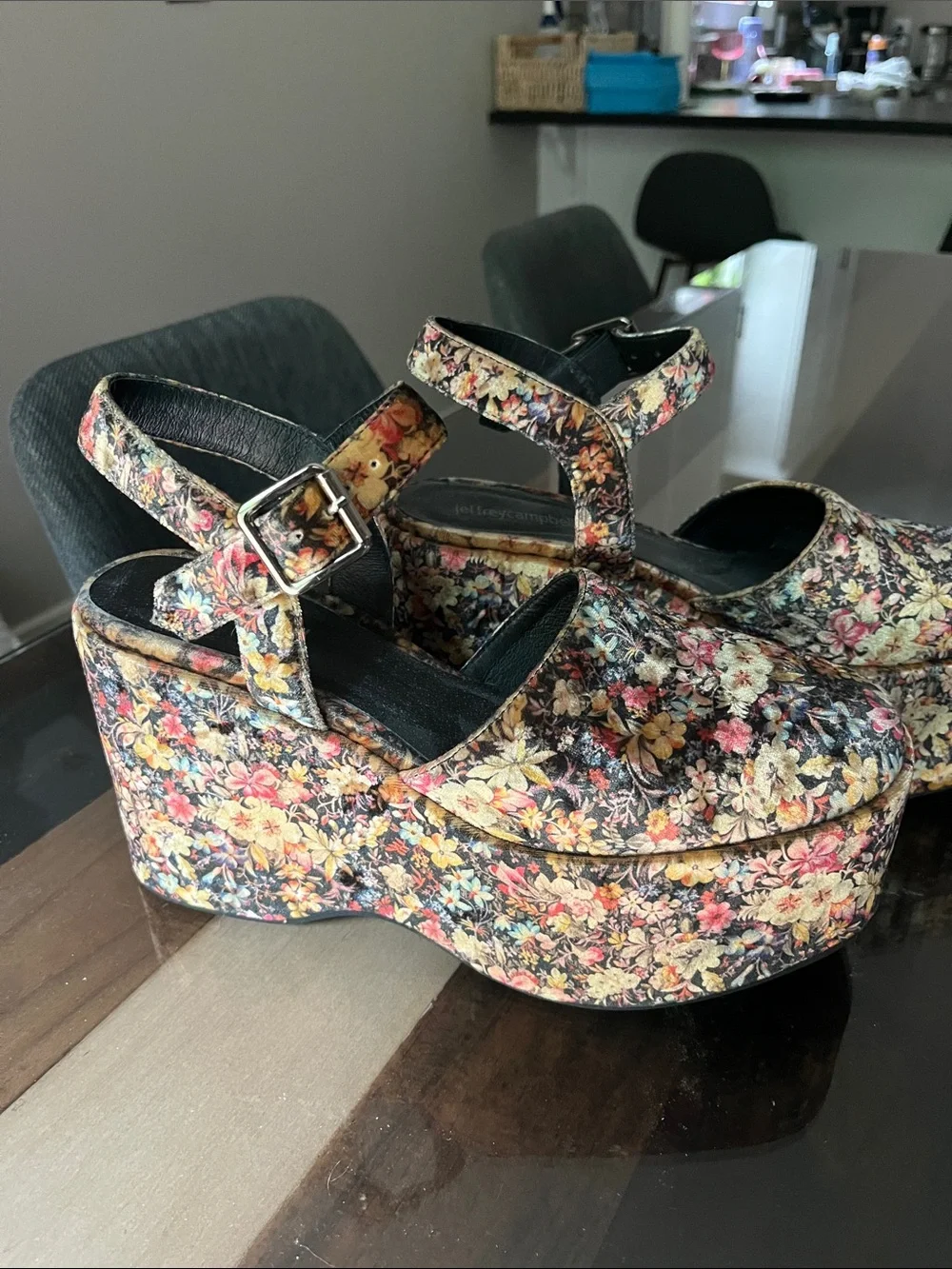 Jeffrey Campbell Floral Platform Clogs - Black Multicolor - Picture 2 of 6